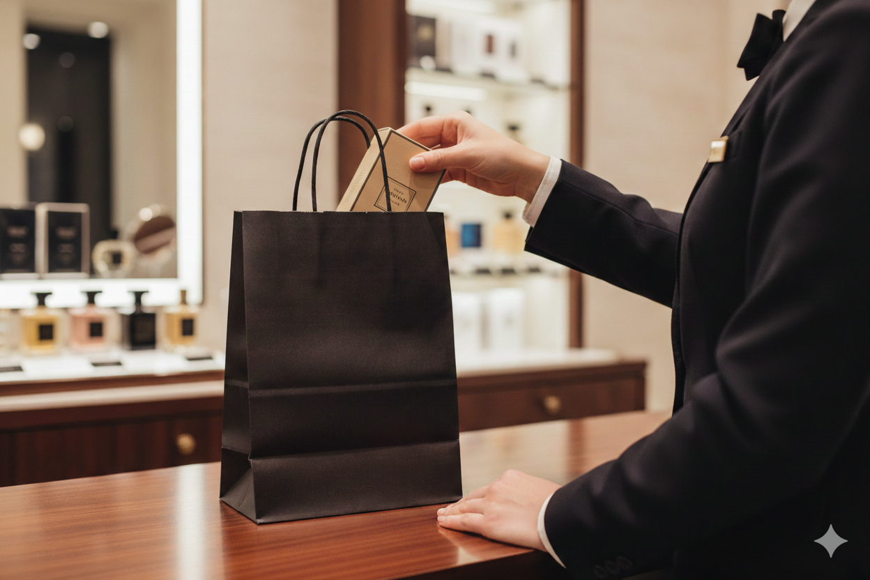 أكياس ورقية سوداء مربعة القاع بمقابض ملتوية