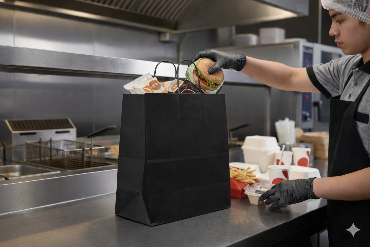 أكياس ورقية سوداء مربعة القاع بمقابض ملتوية