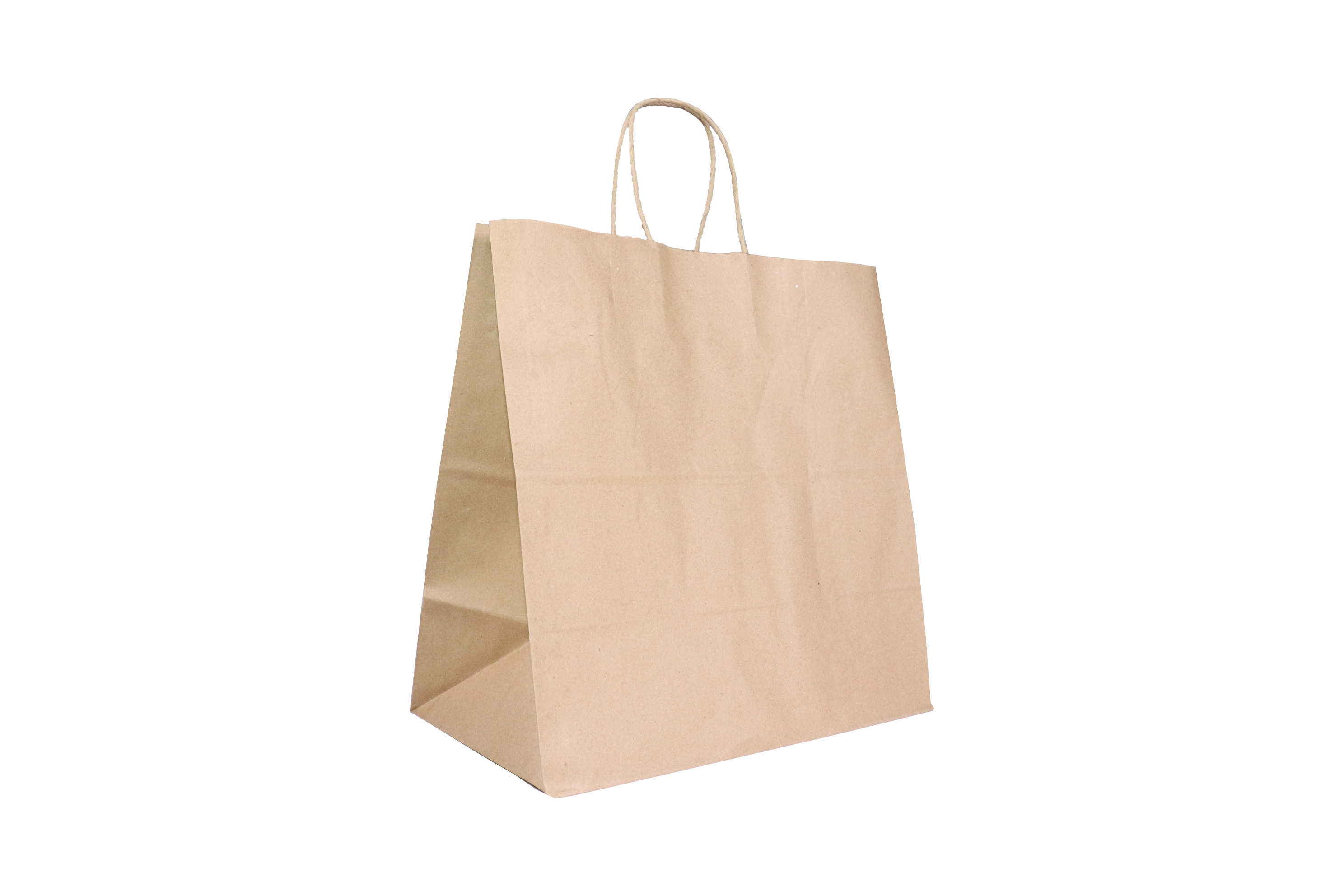 أكياس ورقية بنية اللون ذات قاعدة مربعة ومقابض ملتوية