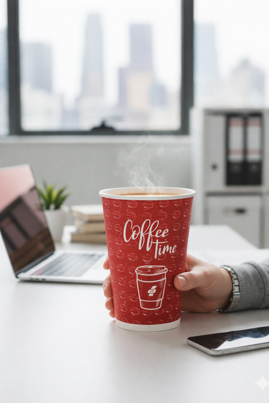 Maroon Generic Design Single Wall Paper Cups 16oz