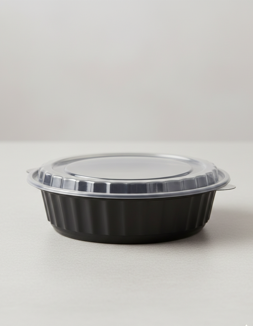 Black PP Round Microwavable Containers with Lids 64oz
علب بلاستيك مايكرويف دائرية سوداء مع أغطية 