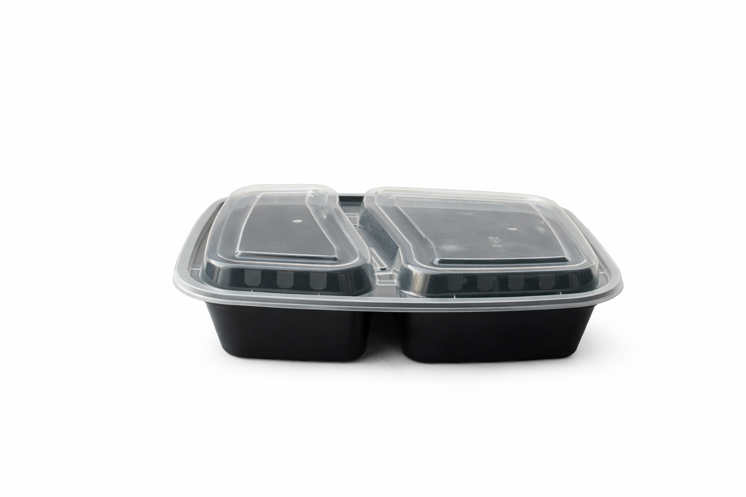 Black 2-Compartment PP Rectangle Containers with Lids 32oz