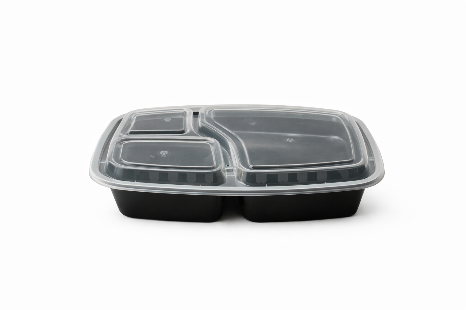 Black 3-Compartment  PP Rectangle Container with Lids 38oz