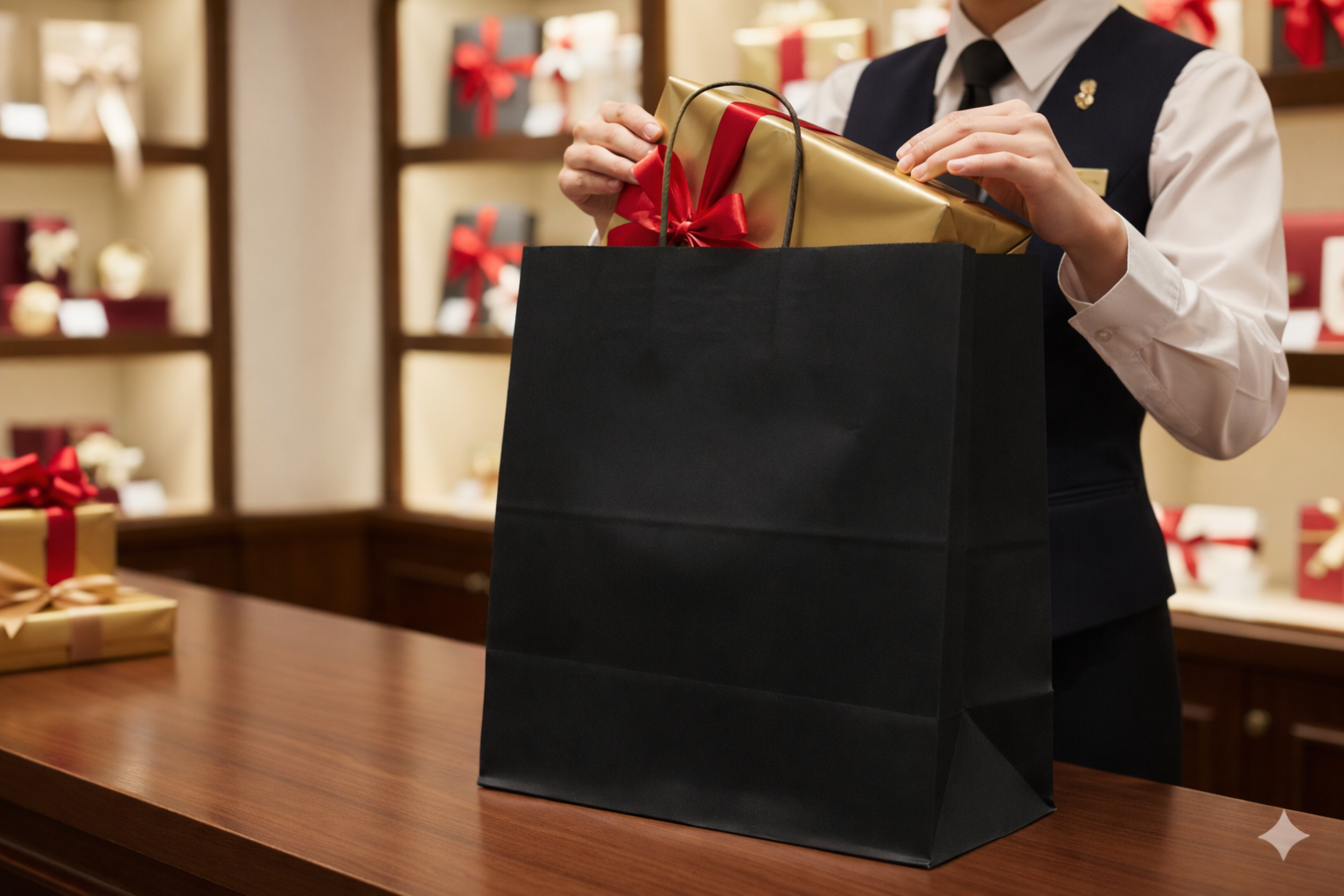 أكياس ورقية سوداء مربعة القاع بمقابض ملتوية