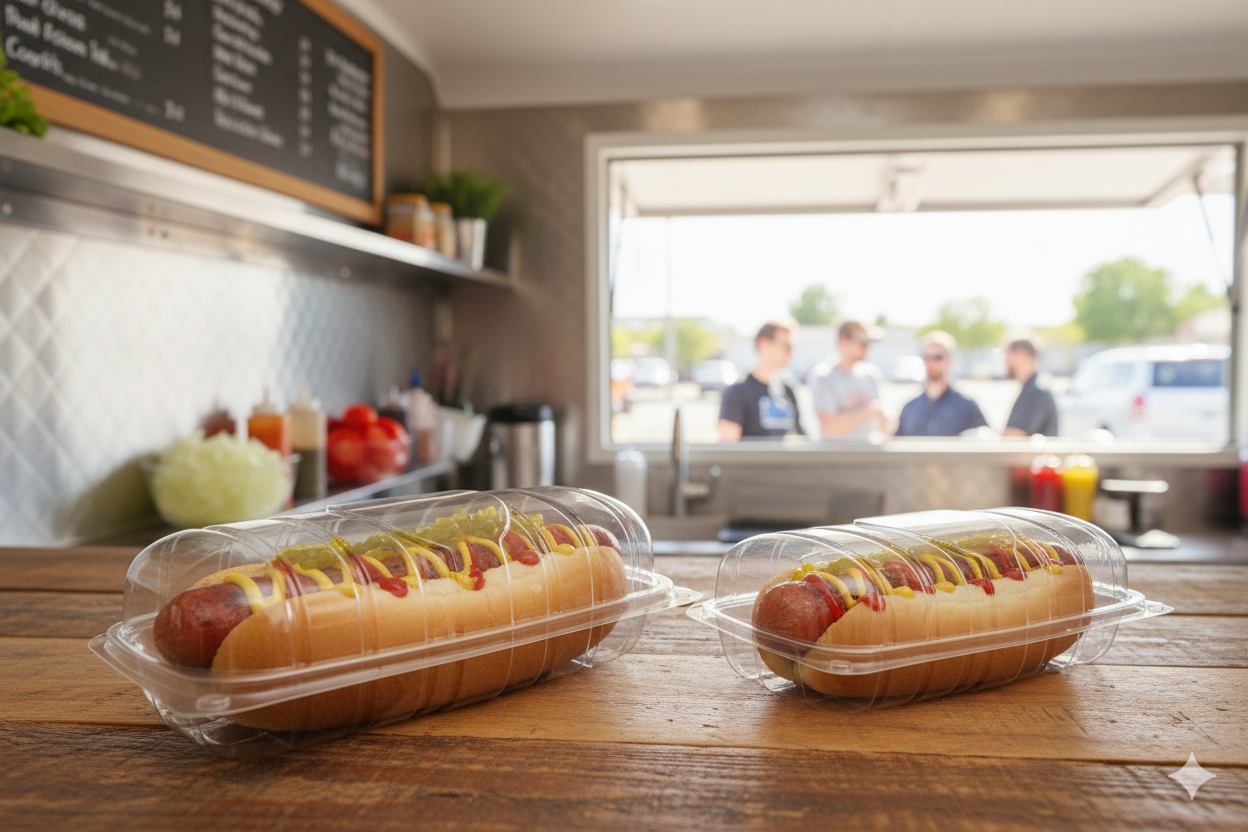 PET Plastic Hotdog Hinged Containers (S,L)