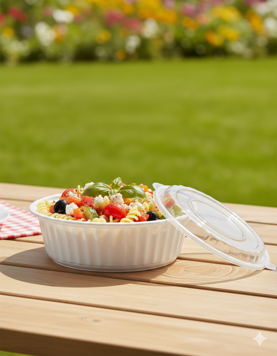 علب بلاستيك مايكرويف دائرية بيضاء مع أغطية (16/24/32/40/48/64)
White PP Round Microwavable Containers with Lids 
