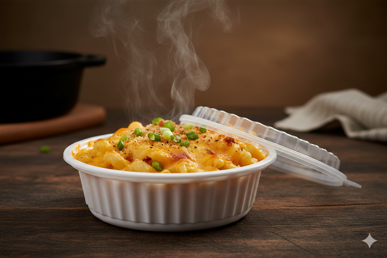 علب بلاستيك مايكرويف دائرية بيضاء مع أغطية (16/24/32/40/48/64)
White PP Round Microwavable Containers with Lids 