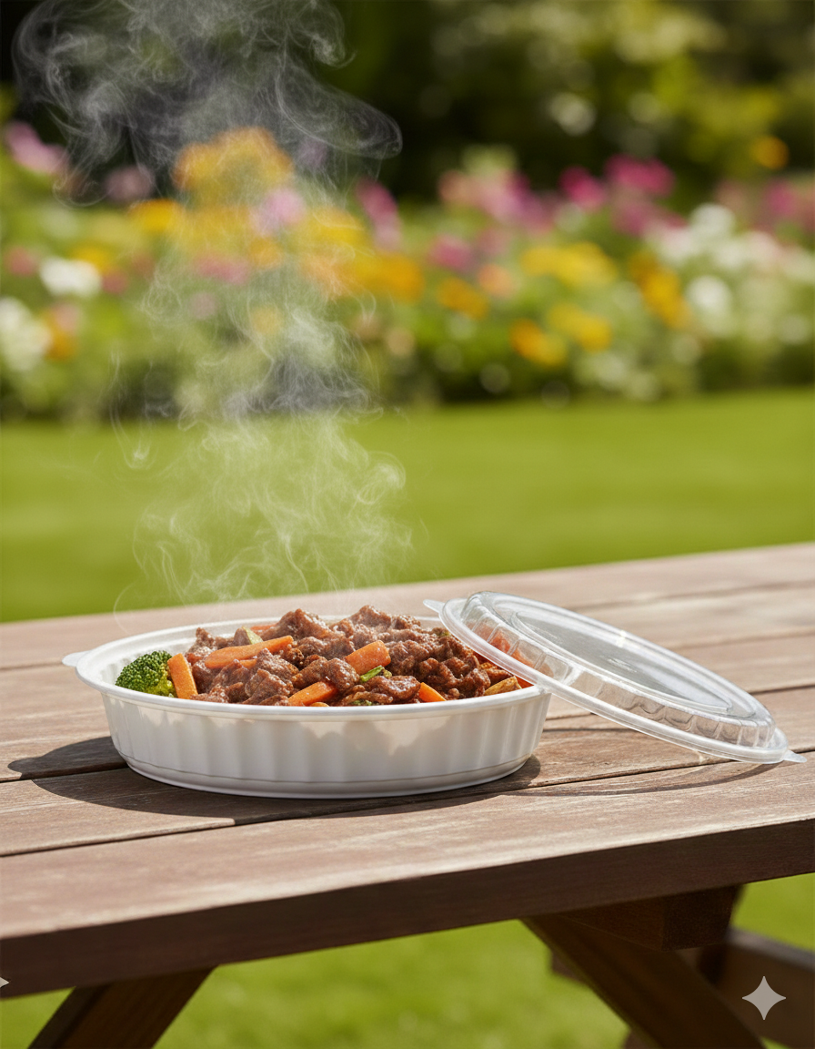 علب بلاستيك مايكرويف دائرية بيضاء مع أغطية (16/24/32/40/48/64)
White PP Round Microwavable Containers with Lids 