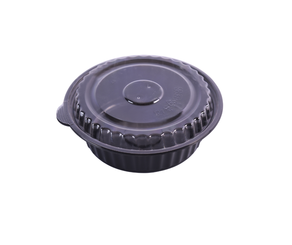 Black Round Microwave Containers 500 g with Lid
