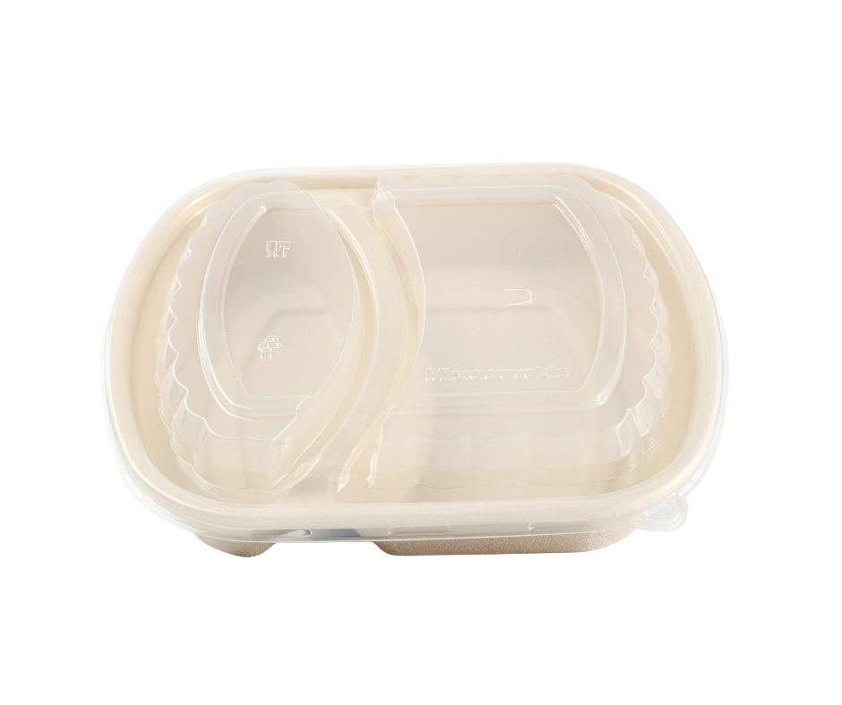 Biodegradable Microwave Containers 32 oz  Rectangular 2 Partitions with Lid