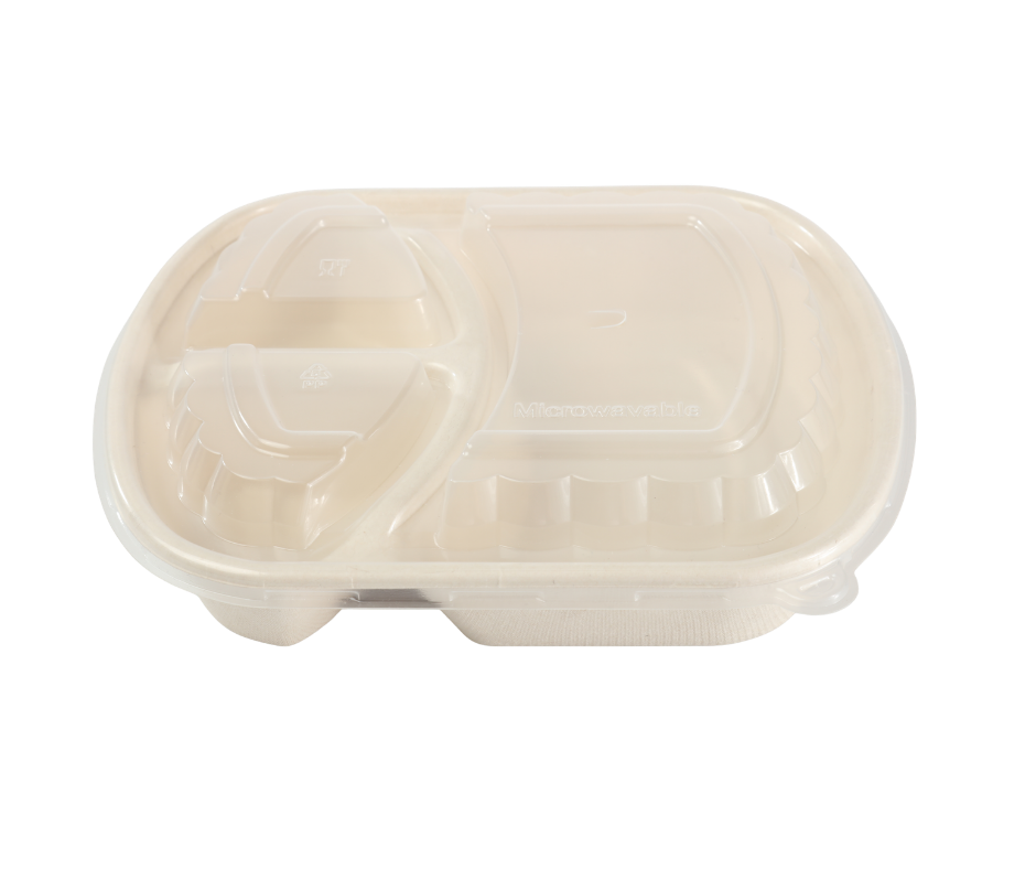 Biodegradable Cardboard Microwave Containers 3 Partitions with Lid