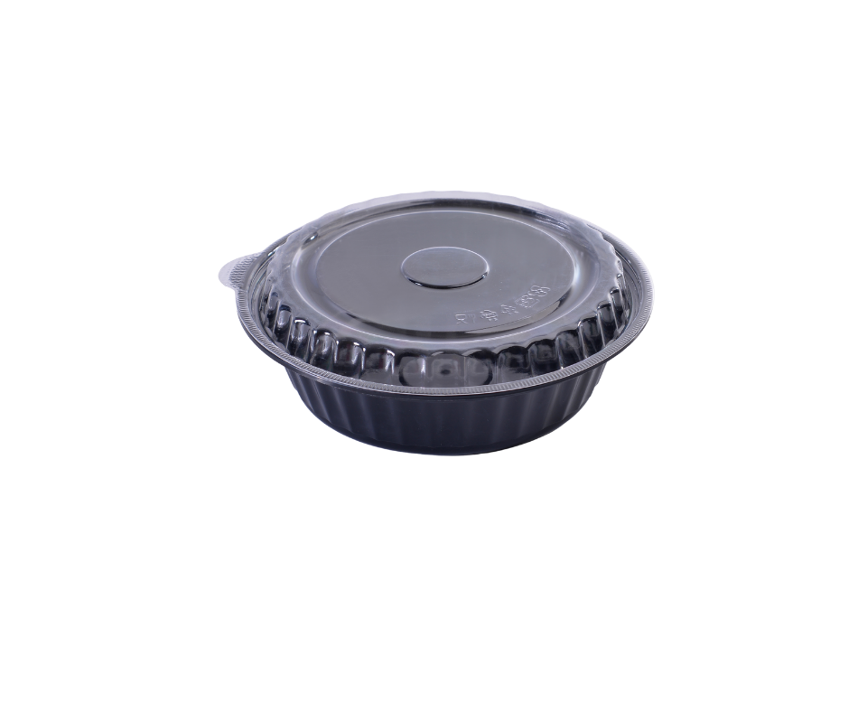 Black Round Microwave Containers 750 g with Lid