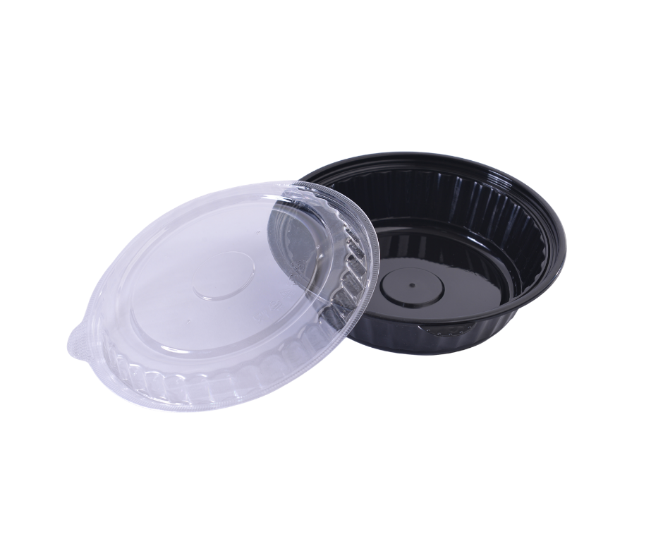 Black Round Microwave Containers 750 g with Lid