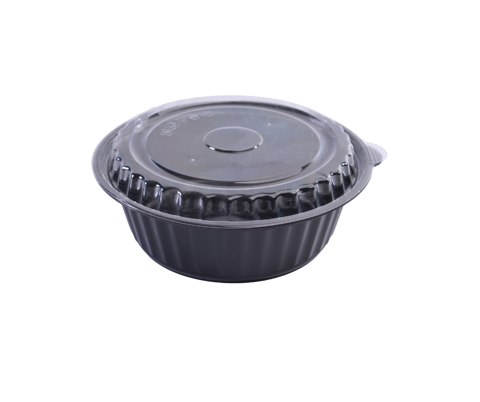 Black Round Microwave Containers 1000 g with Lid