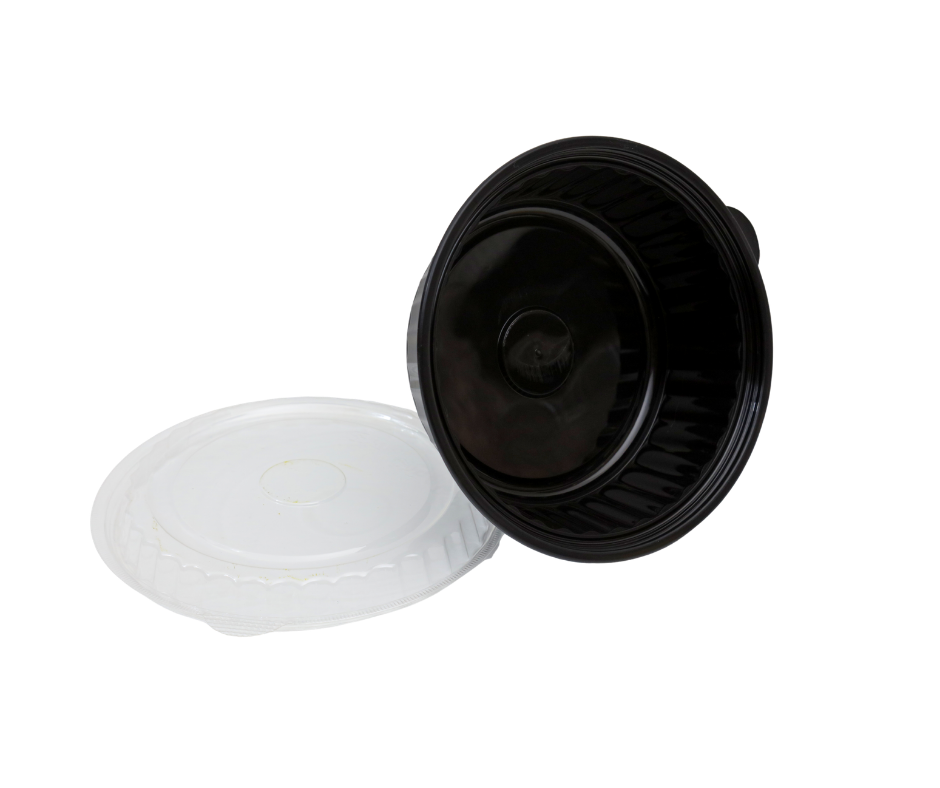 Black Round Microwave Containers 1000 g with Lid