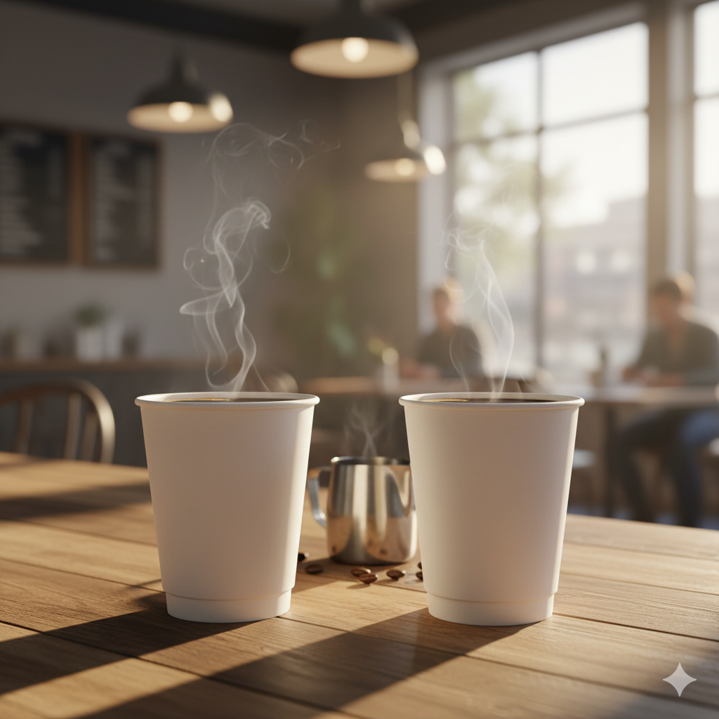 White Double Wall Paper Cups 8oz - كاسات ورقية دبل ابيض 8 اونص