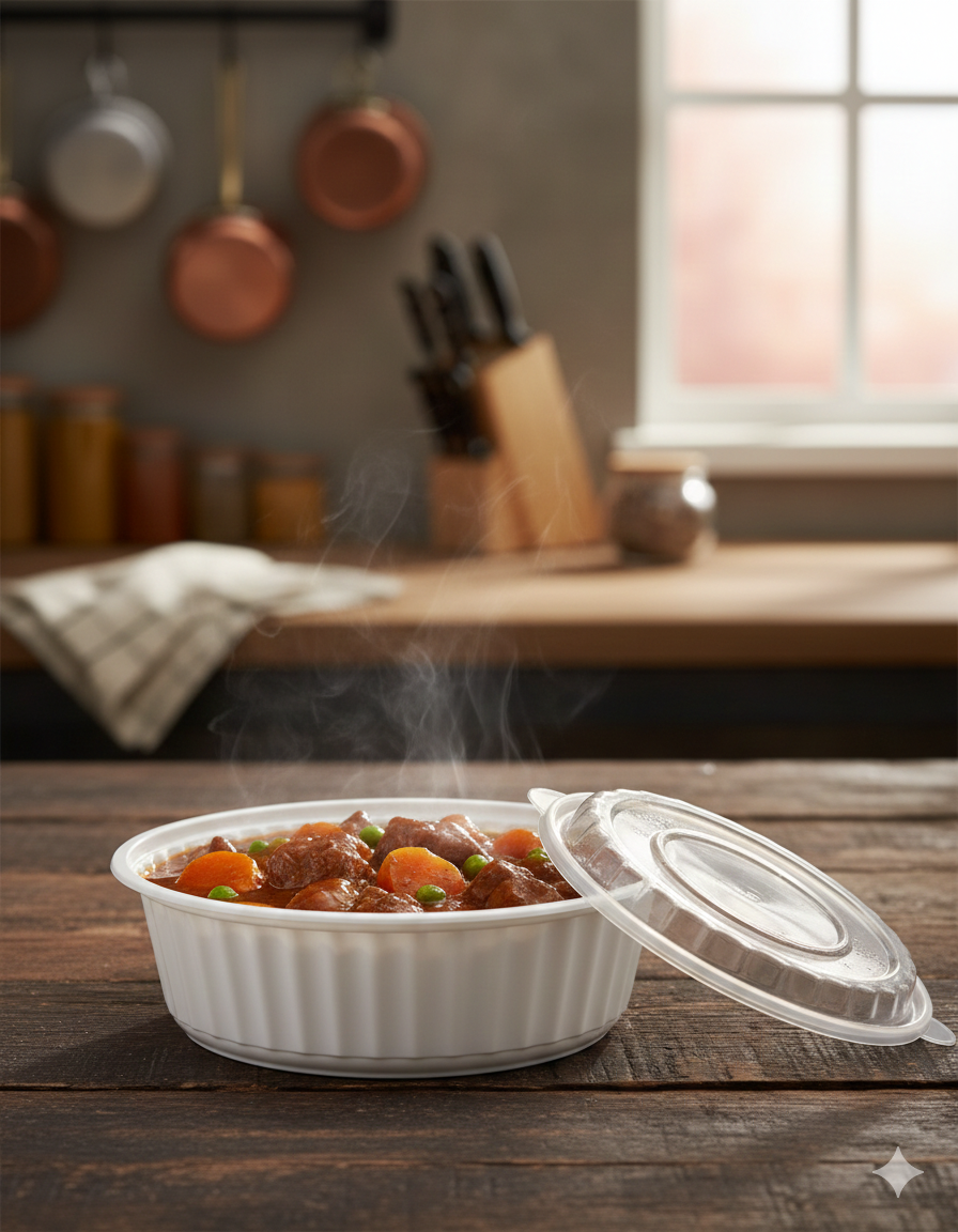 علب بلاستيك مايكرويف دائرية بيضاء مع أغطية (16/24/32/40/48/64)
White PP Round Microwavable Containers with Lids 