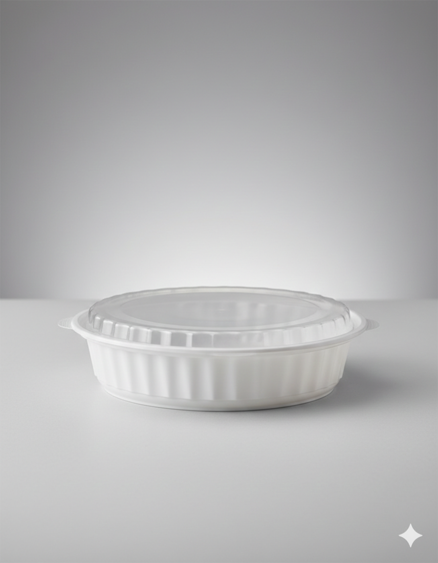 علب بلاستيك مايكرويف دائرية بيضاء مع أغطية (16/24/32/40/48/64)
White PP Round Microwavable Containers with Lids 