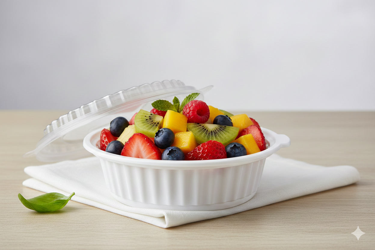 علب بلاستيك مايكرويف دائرية بيضاء مع أغطية (16/24/32/40/48/64)
White PP Round Microwavable Containers with Lids 