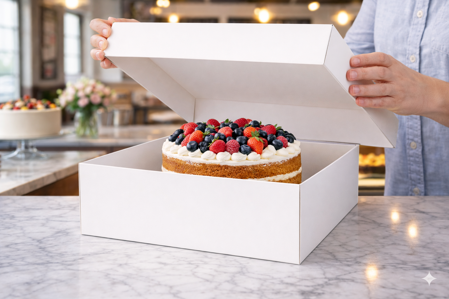 White Paper Cake Boxes with Separate Lids (3 sizes)