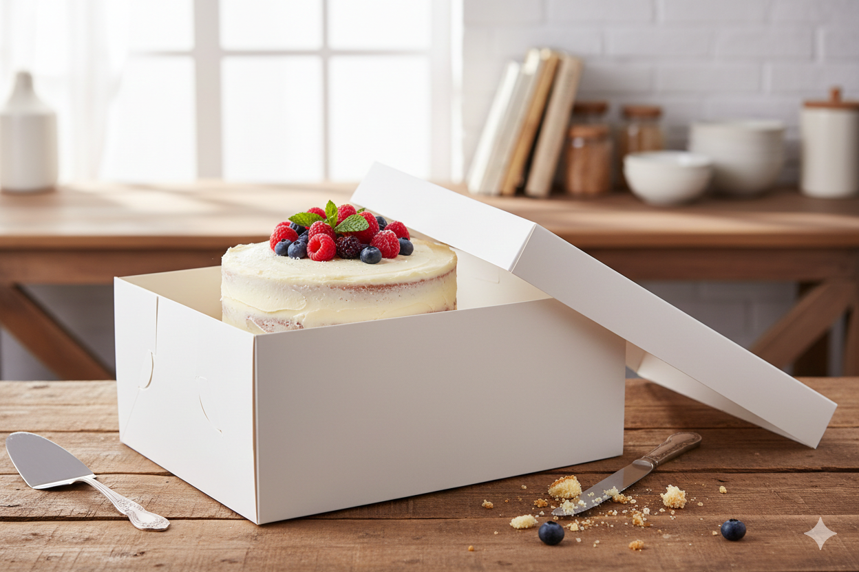 White Paper Cake Boxes 40*40*15 CM with Separate Lids - علب كرتون كيك ابيض 40*40*15 سم مع غطاء منفصل