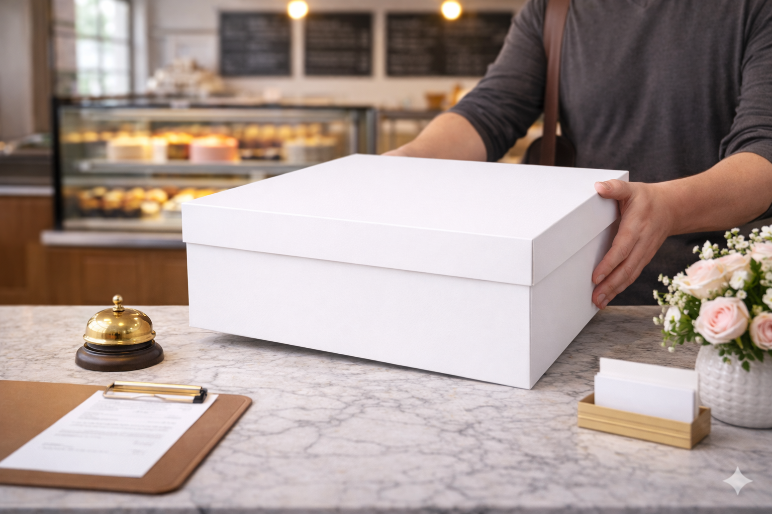 White Paper Cake Boxes 40*40*15 CM with Separate Lids - علب كرتون كيك ابيض 40*40*15 سم مع غطاء منفصل