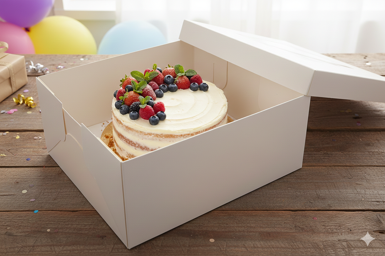 White Paper Cake Boxes 40*40*15 CM with Separate Lids - علب كرتون كيك ابيض 40*40*15 سم مع غطاء منفصل