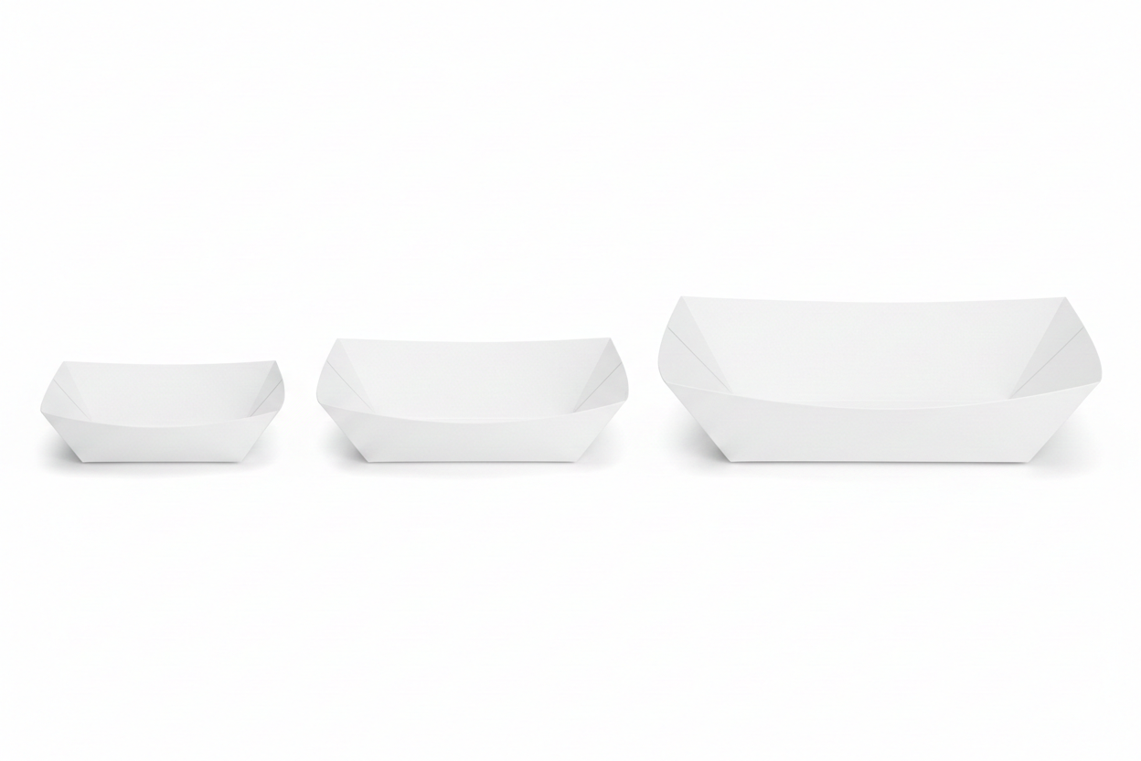 White Paper Meal Trays (S,M,L) - صحن كرتون ابيض (كبير,وسط,صغير)