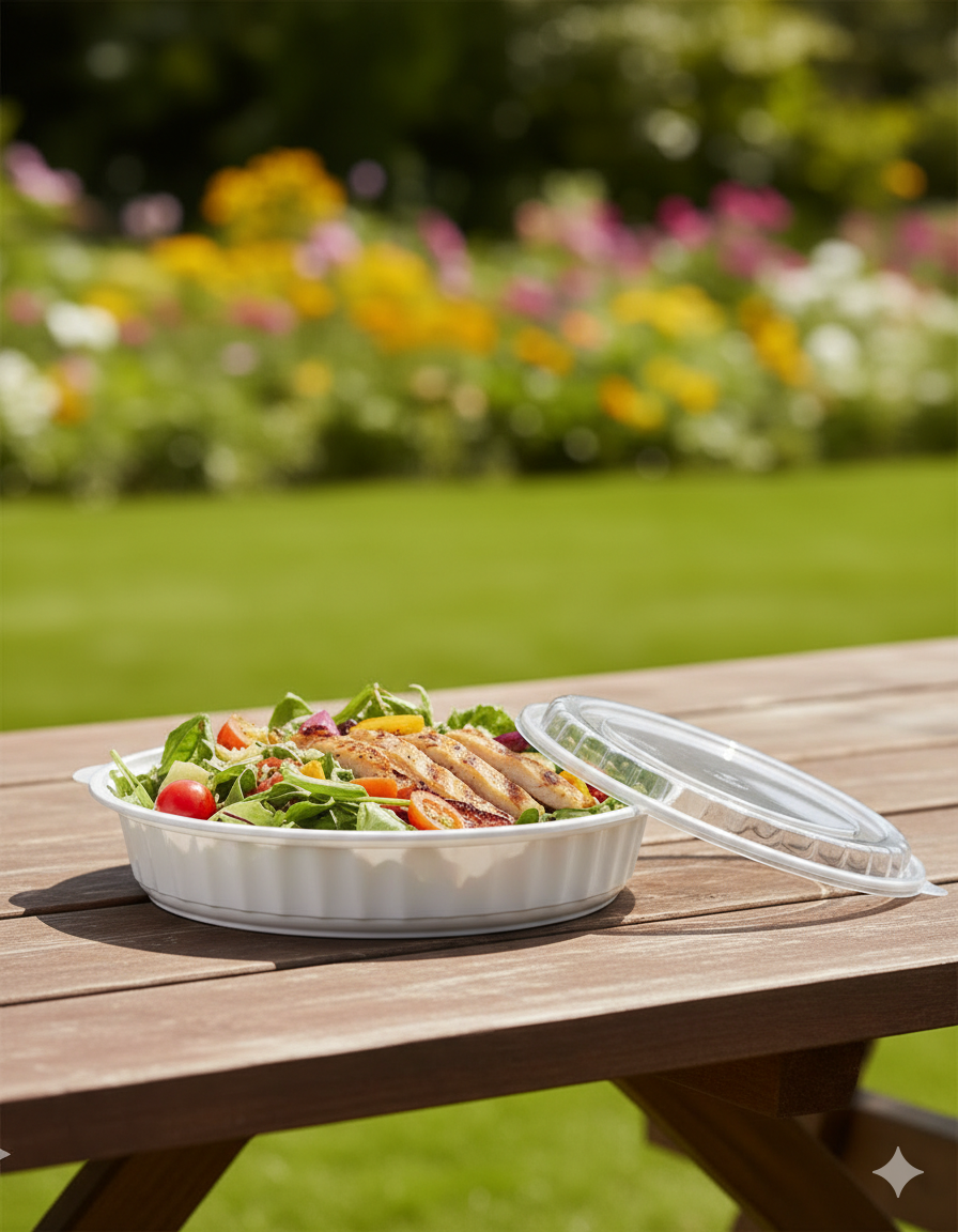 علب بلاستيك مايكرويف دائرية بيضاء مع أغطية (16/24/32/40/48/64)
White PP Round Microwavable Containers with Lids 